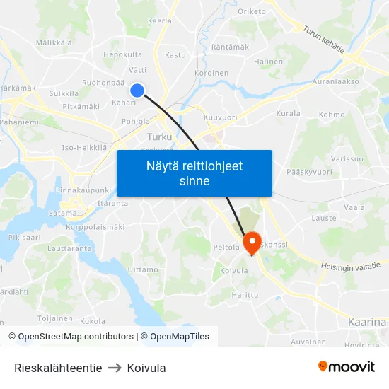 Rieskalähteentie to Koivula map