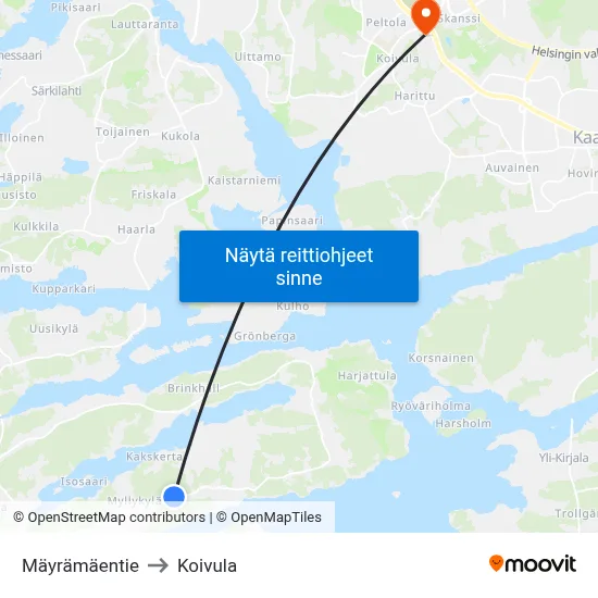 Mäyrämäentie to Koivula map