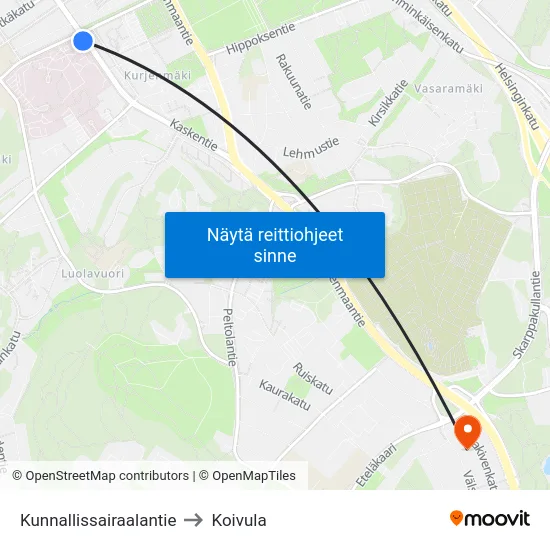 Kunnallissairaalantie to Koivula map