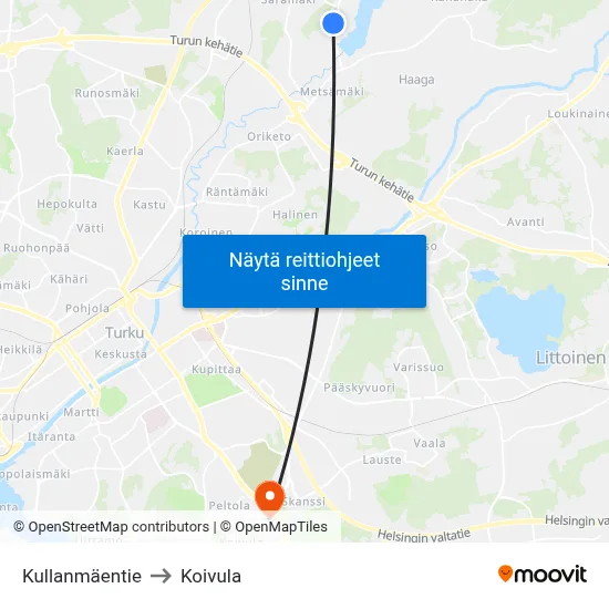 Kullanmäentie to Koivula map