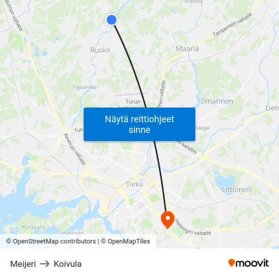 Meijeri to Koivula map