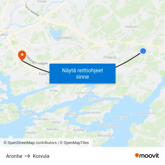 Arontie to Koivula map