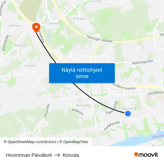Hovirinnan Päiväkoti to Koivula map