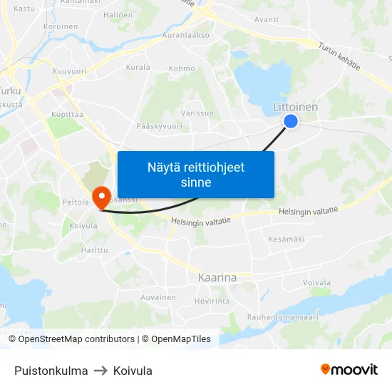 Puistonkulma to Koivula map