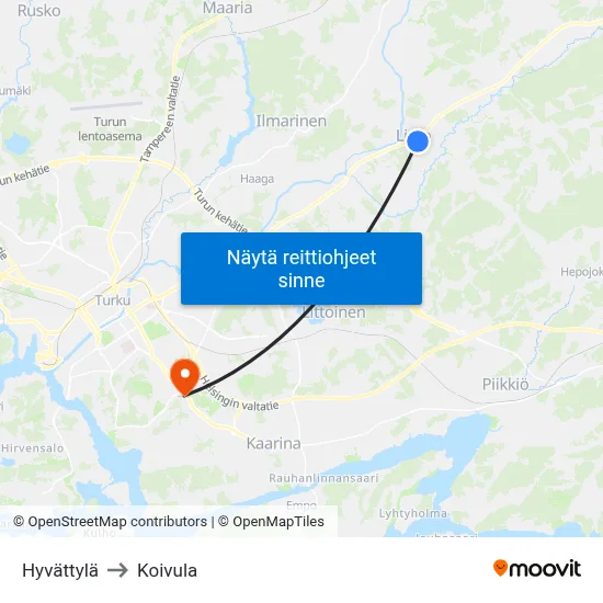 Hyvättylä to Koivula map