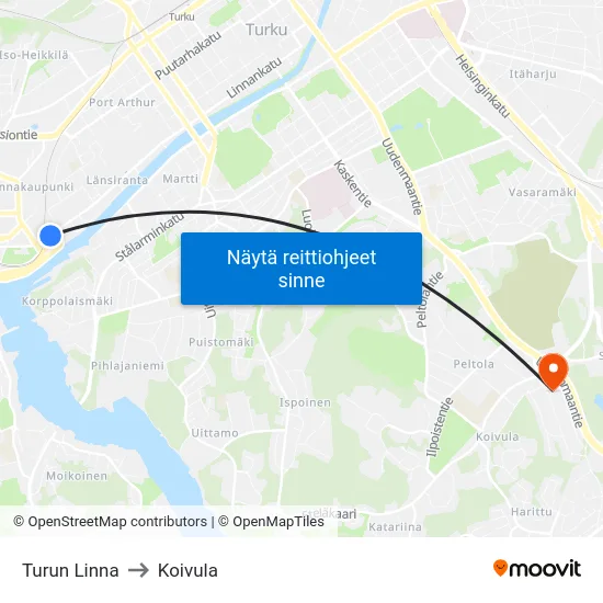 Turun Linna to Koivula map