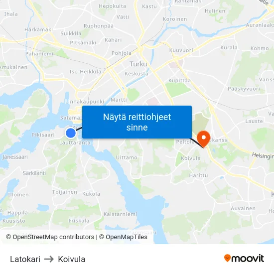 Latokari to Koivula map