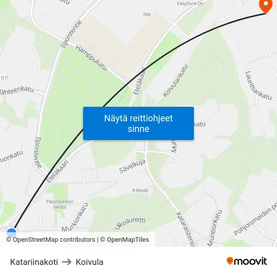 Katariinakoti to Koivula map