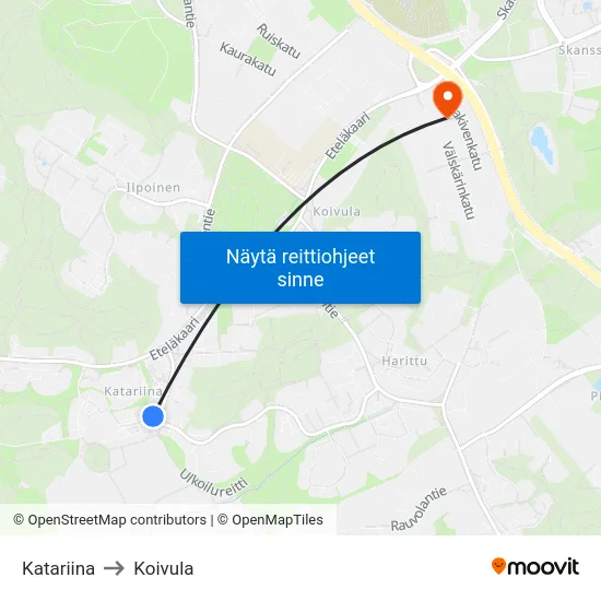Katariina to Koivula map