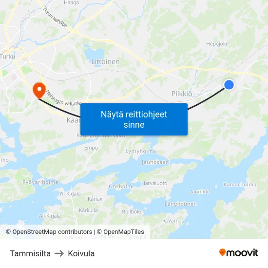 Tammisilta to Koivula map