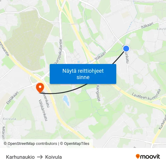 Karhunaukio to Koivula map