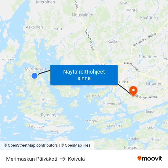 Merimaskun Päiväkoti to Koivula map
