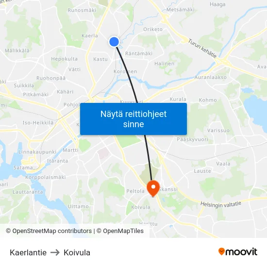 Kaerlantie to Koivula map