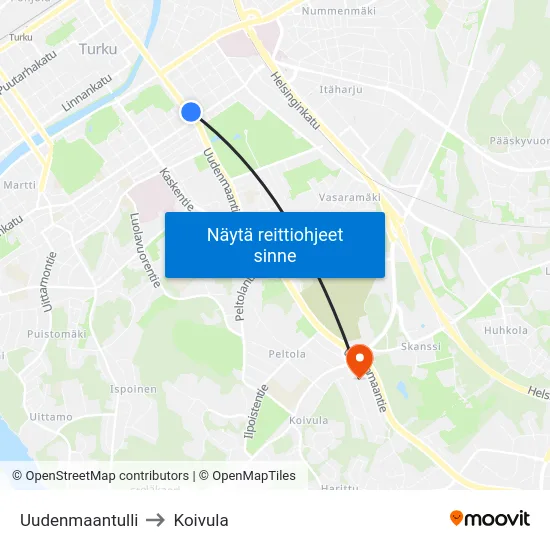 Uudenmaantulli to Koivula map