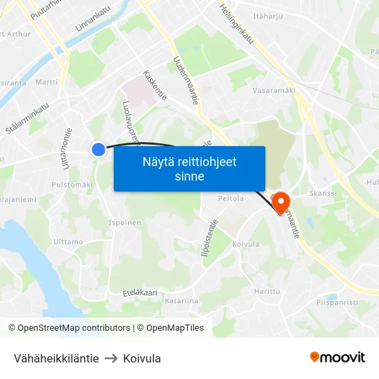 Vähäheikkiläntie to Koivula map