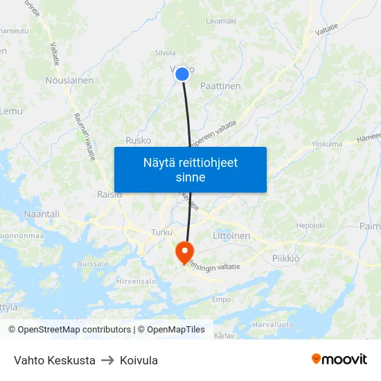 Vahto Keskusta to Koivula map