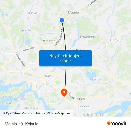 Moisio to Koivula map