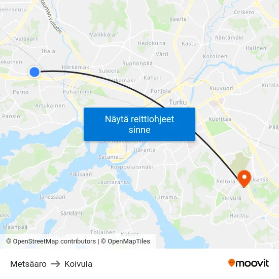 Metsäaro to Koivula map