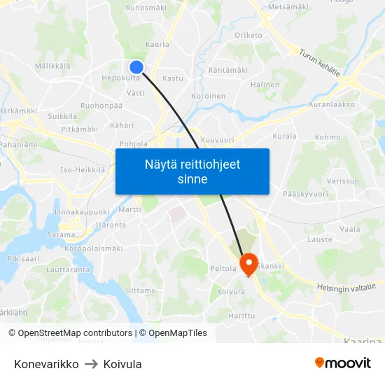 Konevarikko to Koivula map