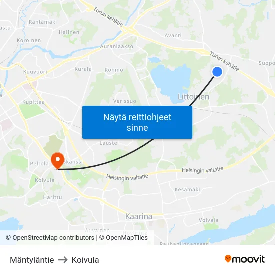 Mäntyläntie to Koivula map