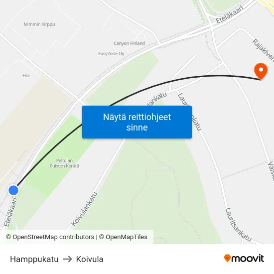 Hamppukatu to Koivula map