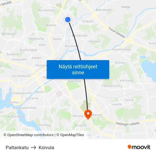 Paltankatu to Koivula map