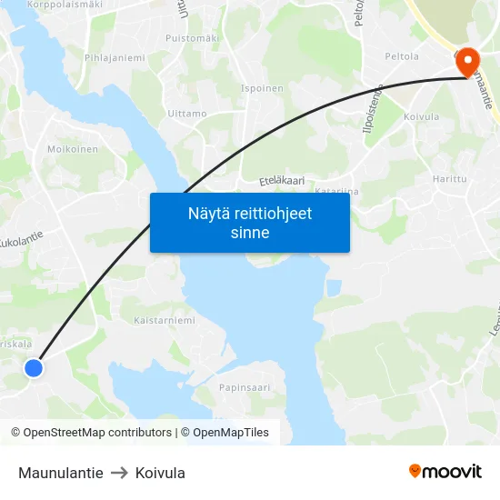 Maunulantie to Koivula map