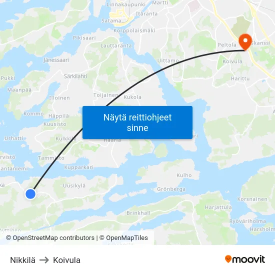 Nikkilä to Koivula map