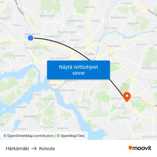 Härkämäki to Koivula map