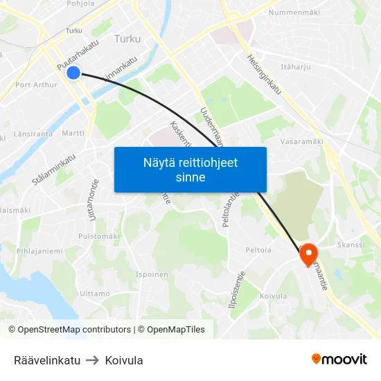 Räävelinkatu to Koivula map