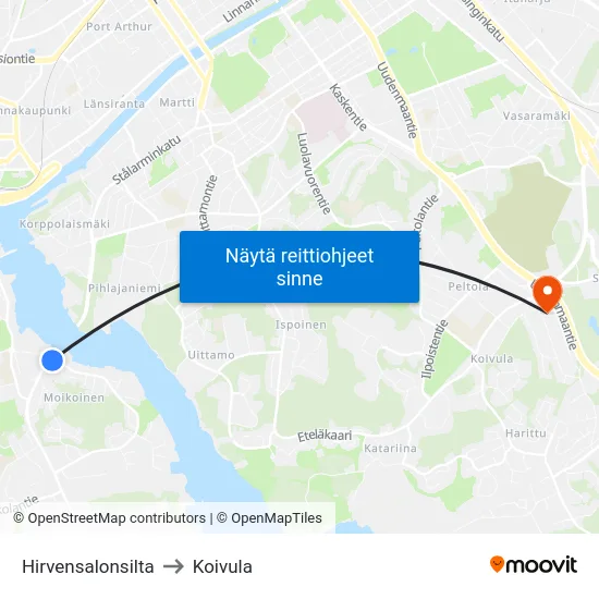 Hirvensalonsilta to Koivula map
