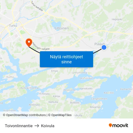 Toivonlinnantie to Koivula map