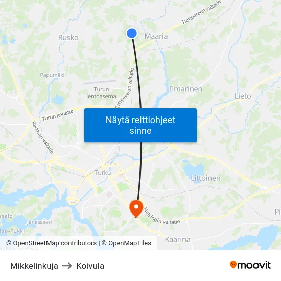 Mikkelinkuja to Koivula map