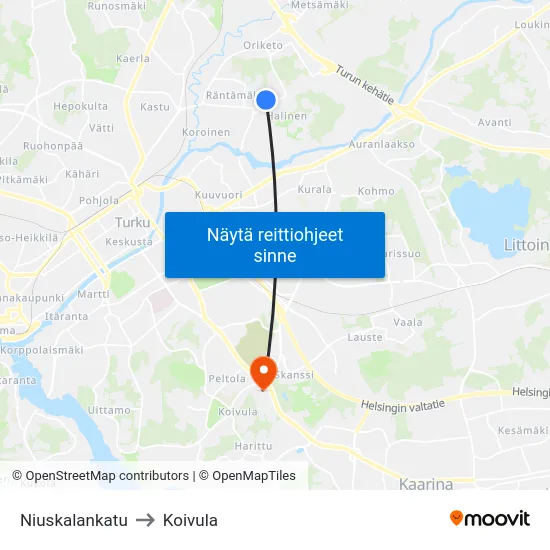 Niuskalankatu to Koivula map