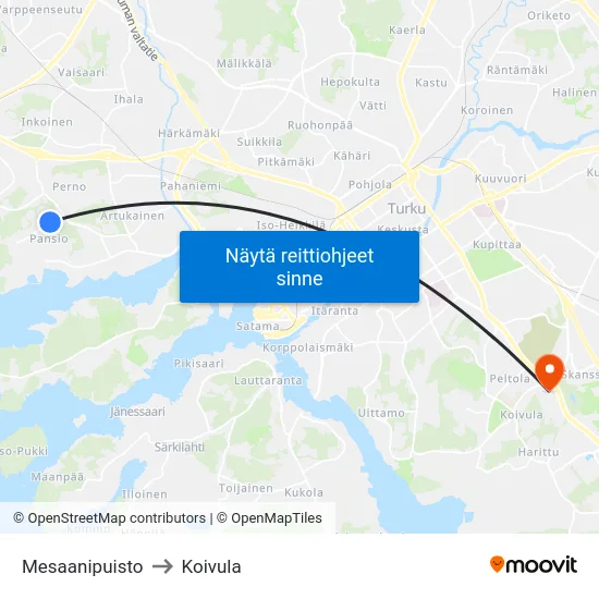 Mesaanipuisto to Koivula map