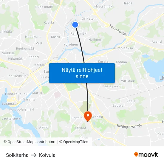 Solkitarha to Koivula map