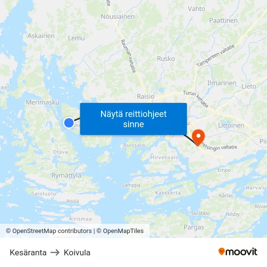 Kesäranta to Koivula map