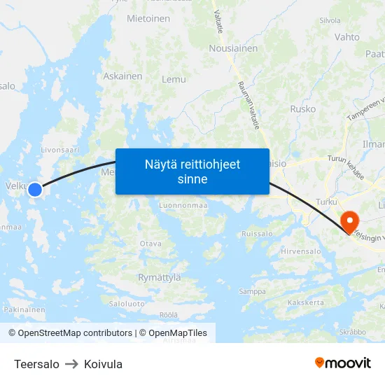 Teersalo to Koivula map