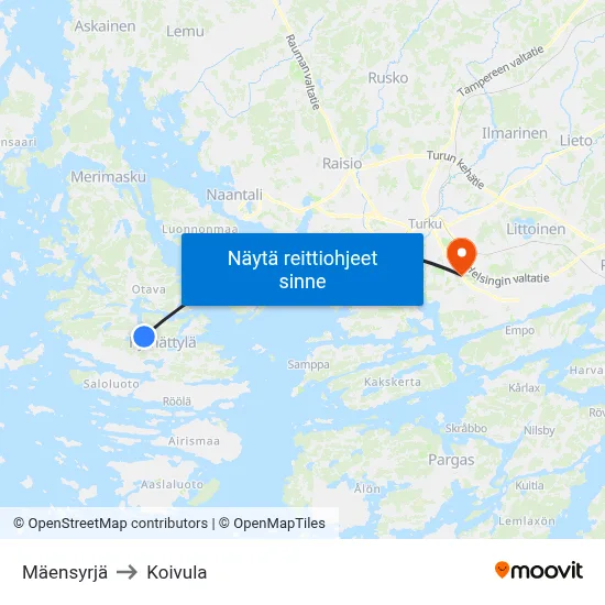 Mäensyrjä to Koivula map