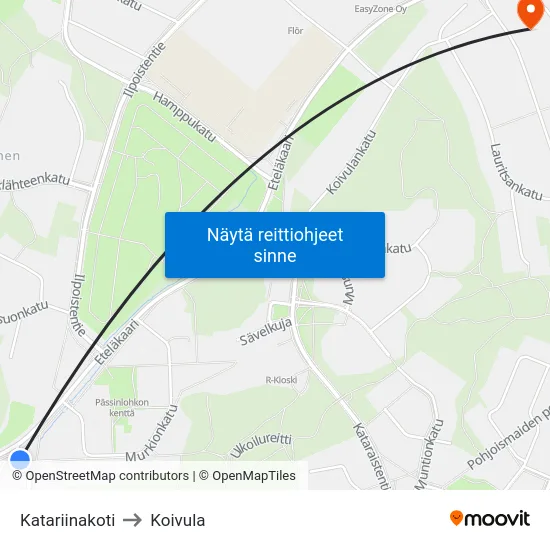 Katariinakoti to Koivula map
