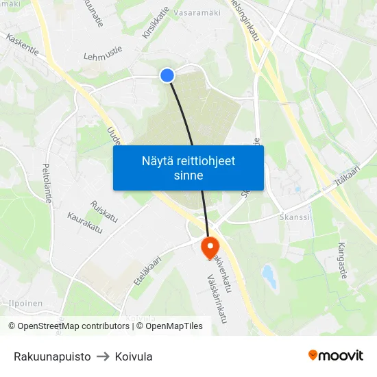 Rakuunapuisto to Koivula map