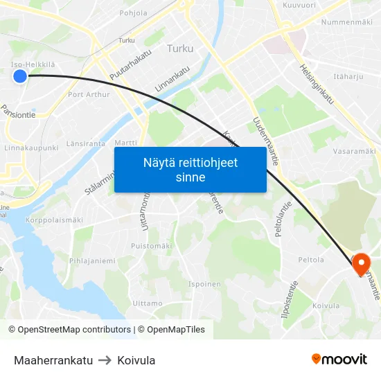 Maaherrankatu to Koivula map