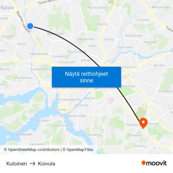 Kuloinen to Koivula map