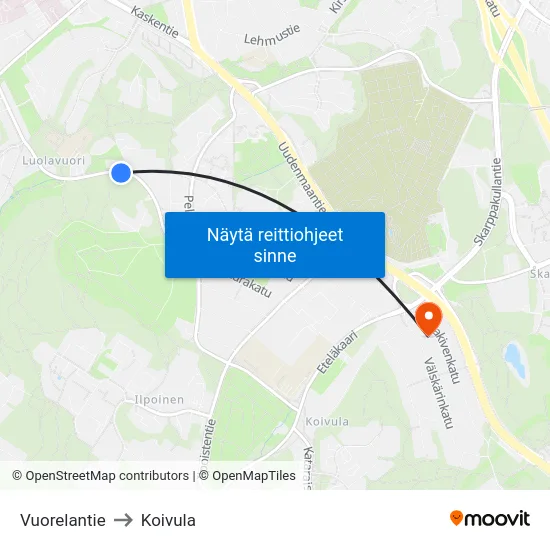 Vuorelantie to Koivula map