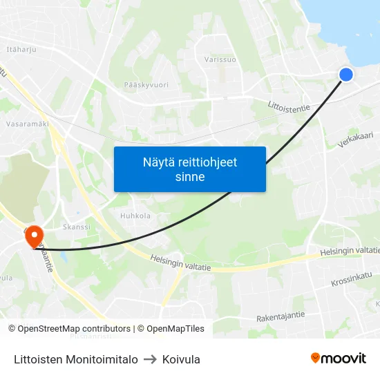 Littoisten Monitoimitalo to Koivula map