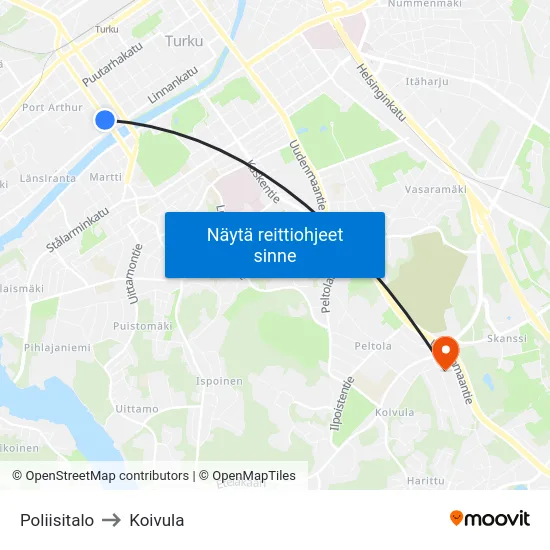 Poliisitalo to Koivula map