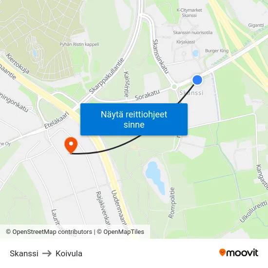 Skanssi to Koivula map