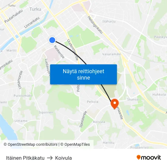 Itäinen Pitkäkatu to Koivula map