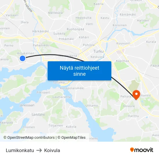Lumikonkatu to Koivula map