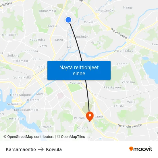 Kärsämäentie to Koivula map